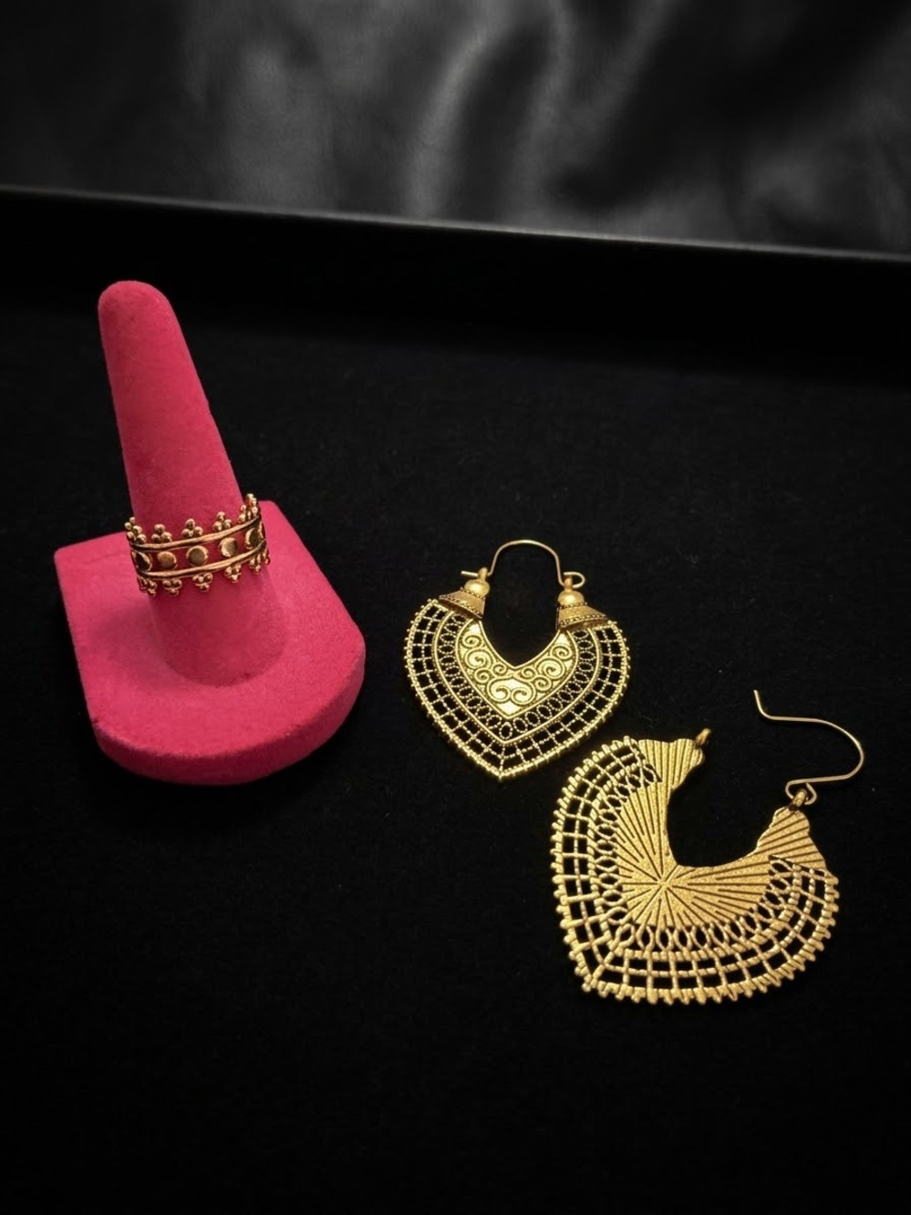 Bundle boho ring and earring set stainless steel gold tone adjustable ring